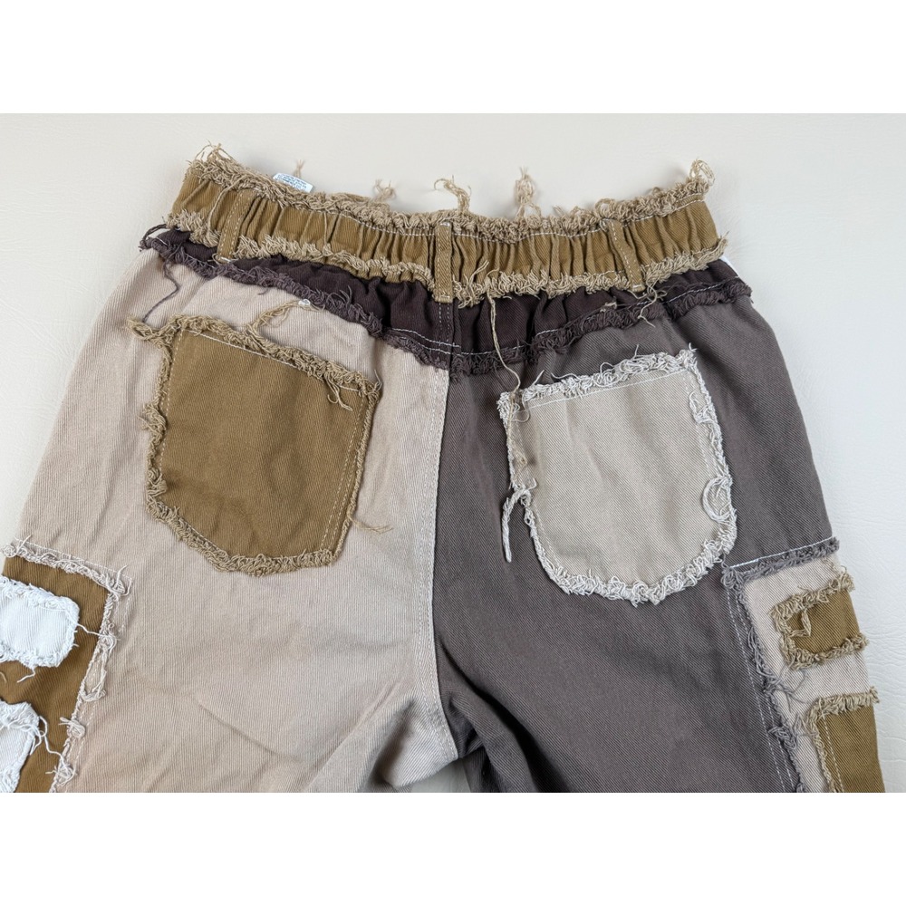 Streetwear Patchwork Distressed Pants Earthy Colorblock Size 32 Unbranded - Picture 2 of 7